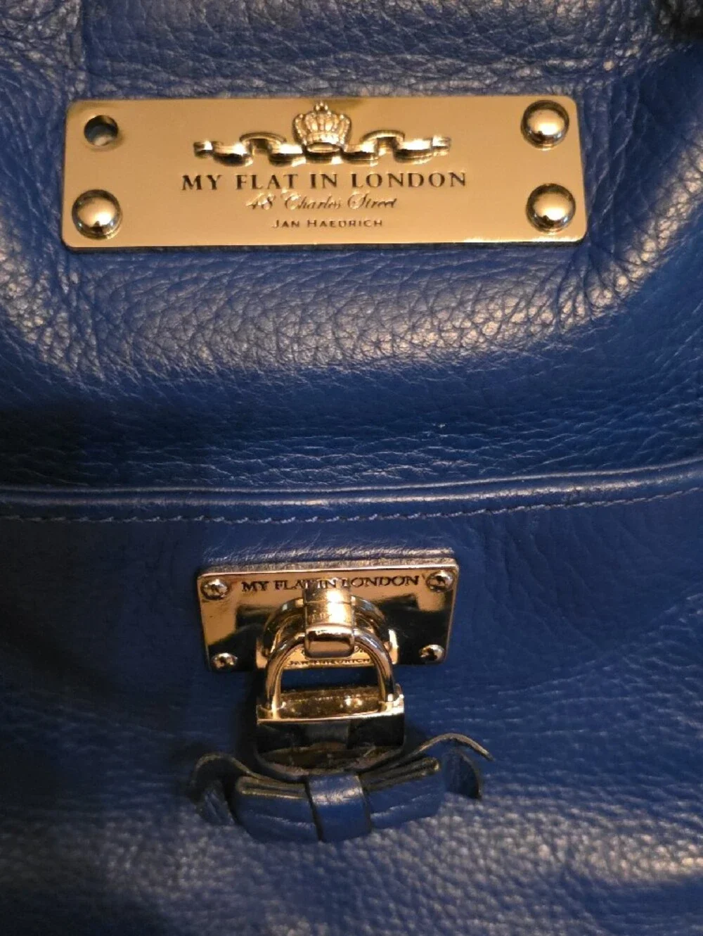 My Flat in London Cobalt Blue Pebbled Leather Tote